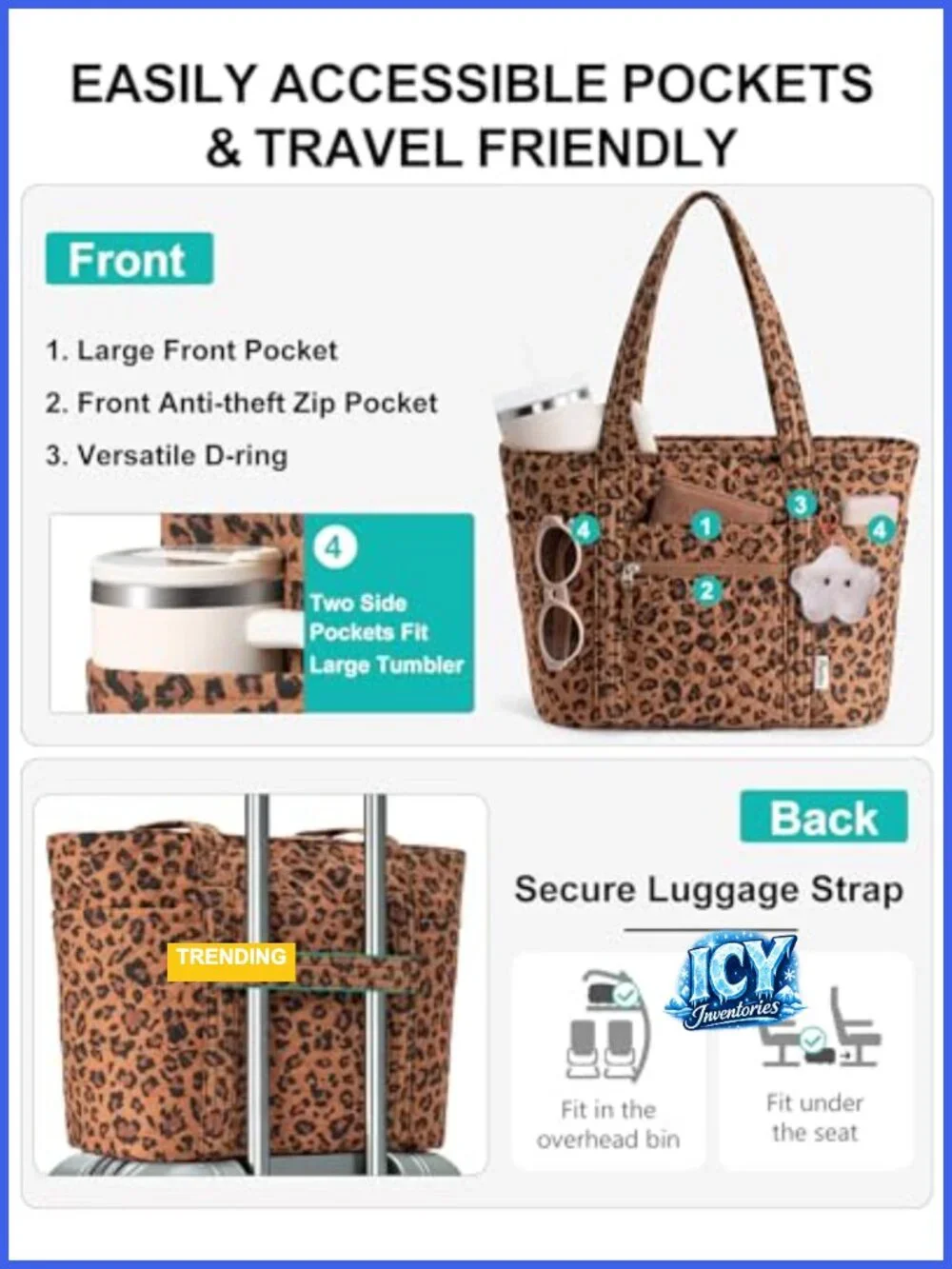 Quilted Cotton Tote Bag for Women with Laptop Sleeve and 40oz Cup Holder